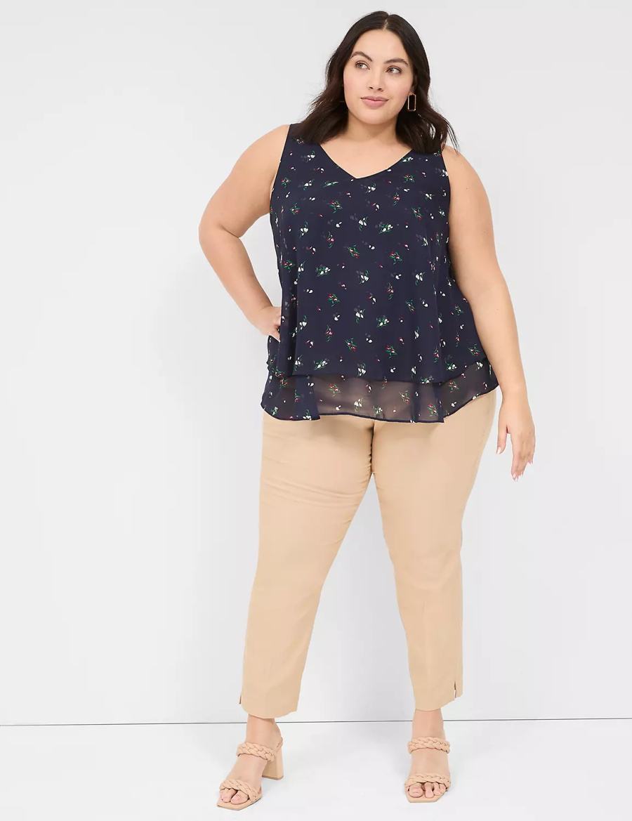 Lane Bryant Swing Double-Layer Chiffon Women Tank Top Navy | OVO6119CO