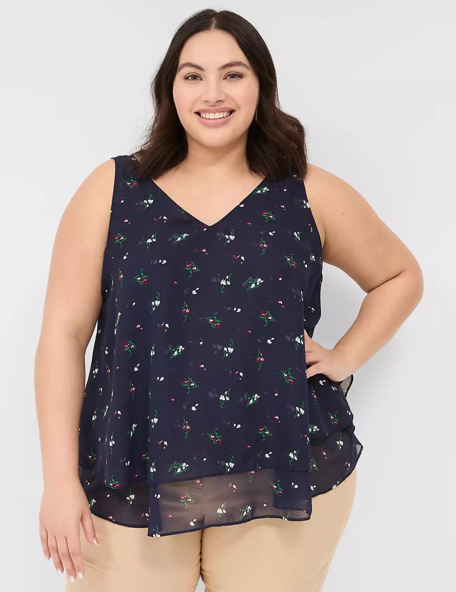 Lane Bryant Swing Double-Layer Chiffon Women Tank Top Navy | OVO6119CO