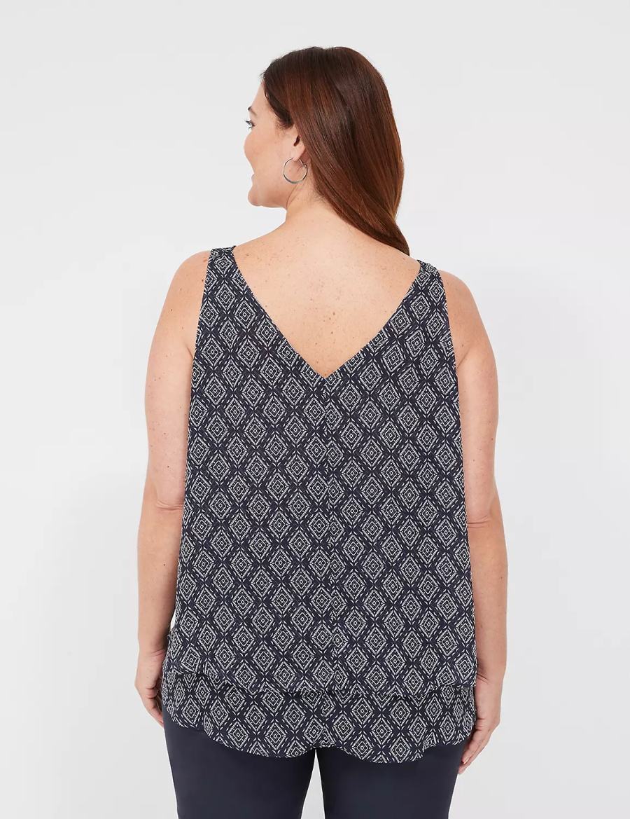 Lane Bryant Swing Double-Layer Chiffon Women Tank Top Navy | HFE8149GJ