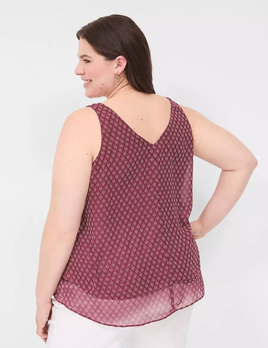 Lane Bryant Swing Double-Layer Chiffon Women Tank Top Burgundy | MLX5240FV