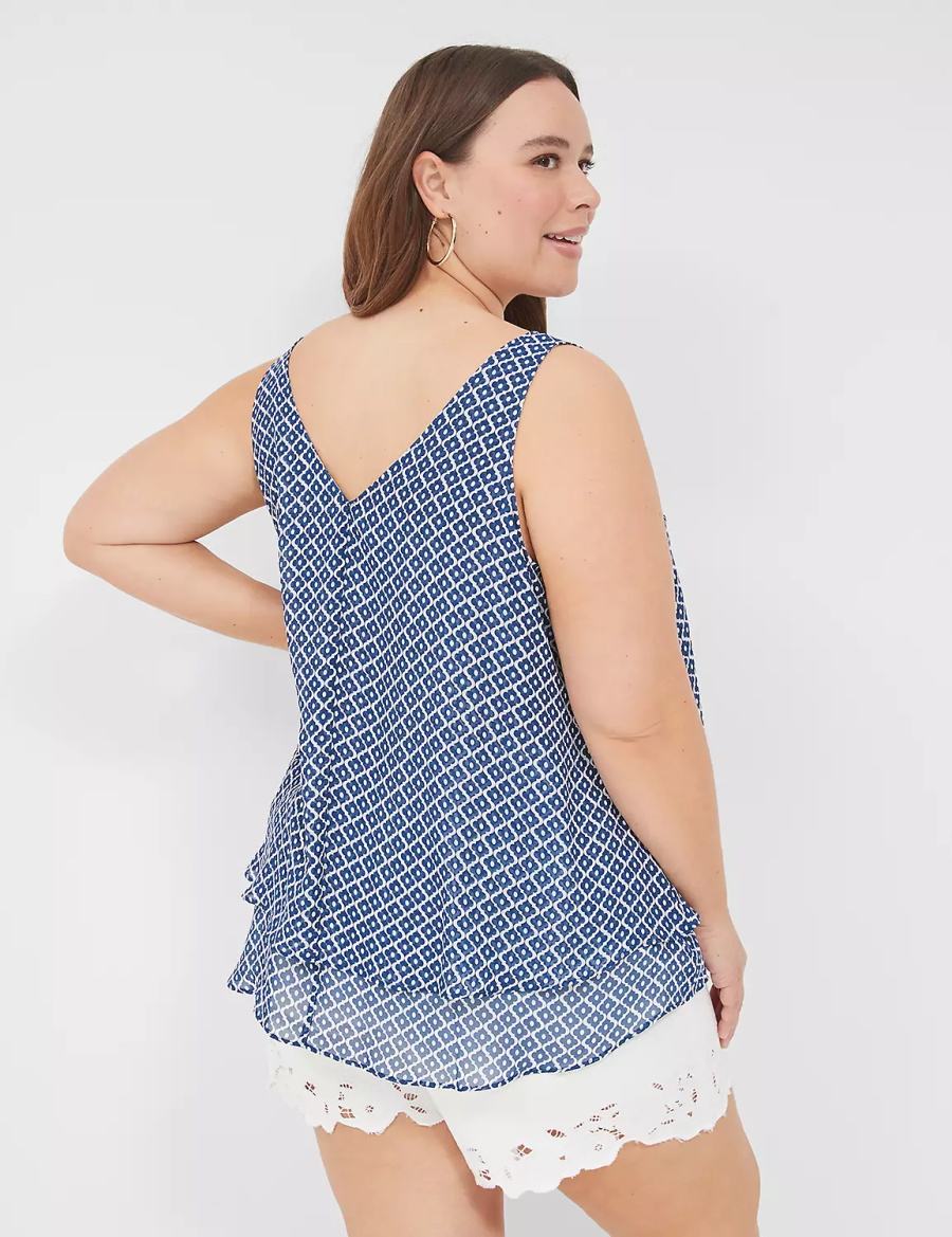 Lane Bryant Swing Double-Layer Chiffon Women Tank Top Blue | IIK4654GI