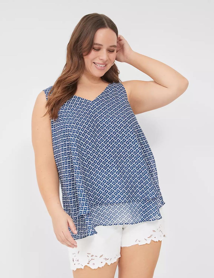 Lane Bryant Swing Double-Layer Chiffon Women Tank Top Blue | IIK4654GI