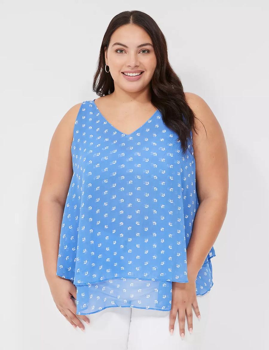 Lane Bryant Swing Double-Layer Chiffon Women Tank Top Blue | VCP937RI