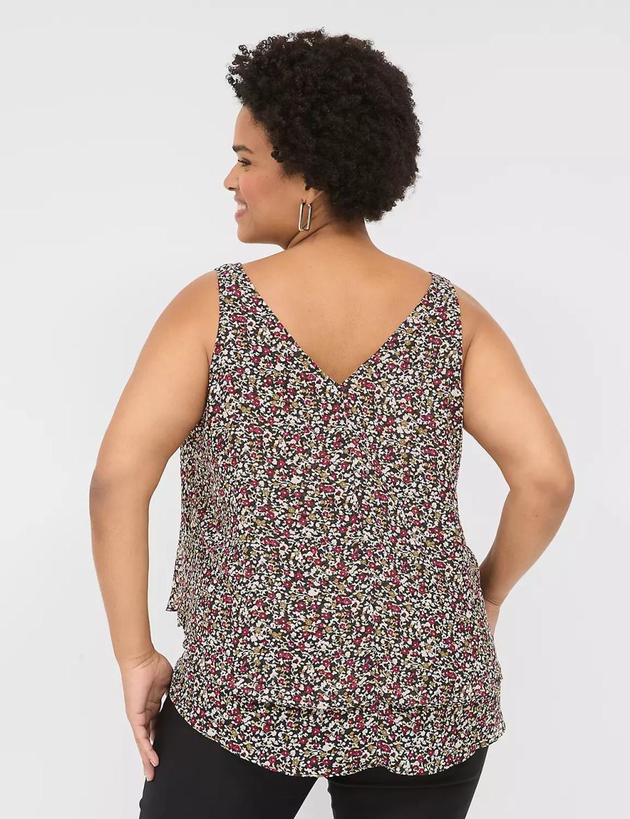 Lane Bryant Swing Double-Layer Chiffon Women Tank Top Black Multicolor | TOT6524YD