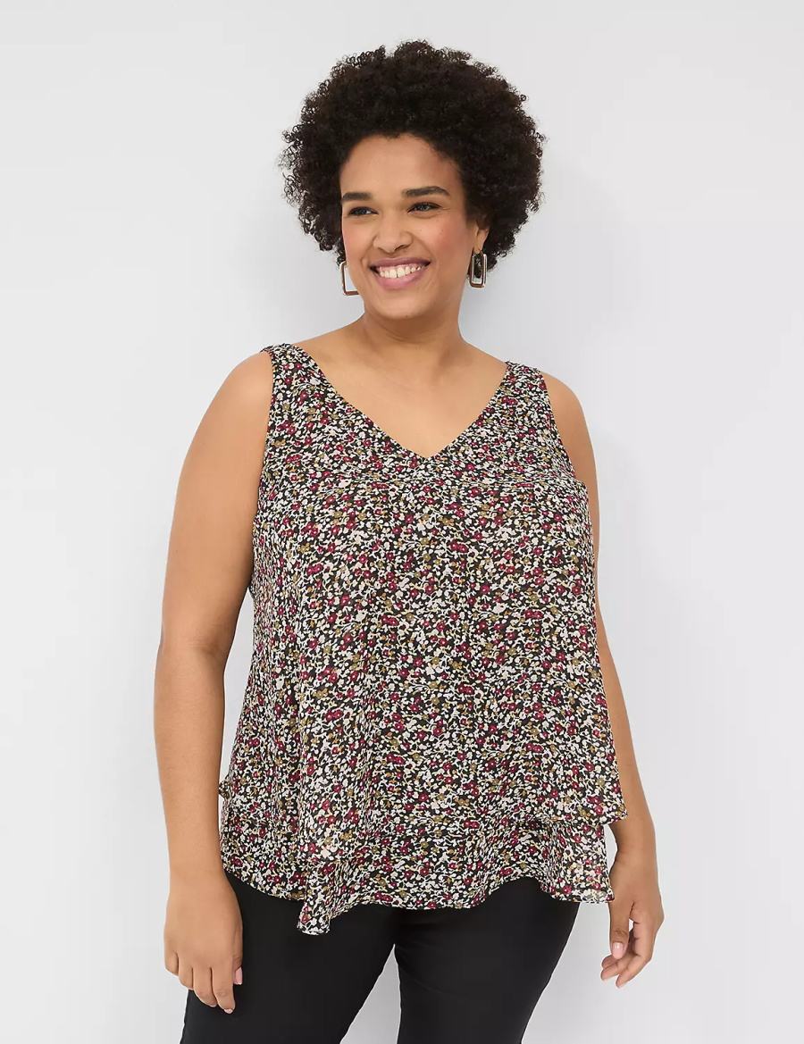 Lane Bryant Swing Double-Layer Chiffon Women Tank Top Black Multicolor | TOT6524YD