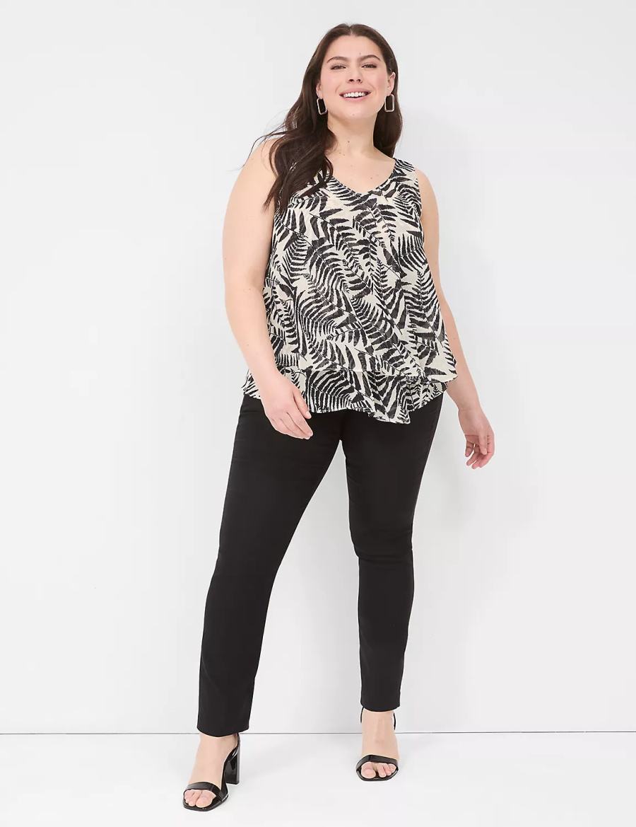 Lane Bryant Swing Double-Layer Chiffon Women Tank Top Black | GQO2821QW