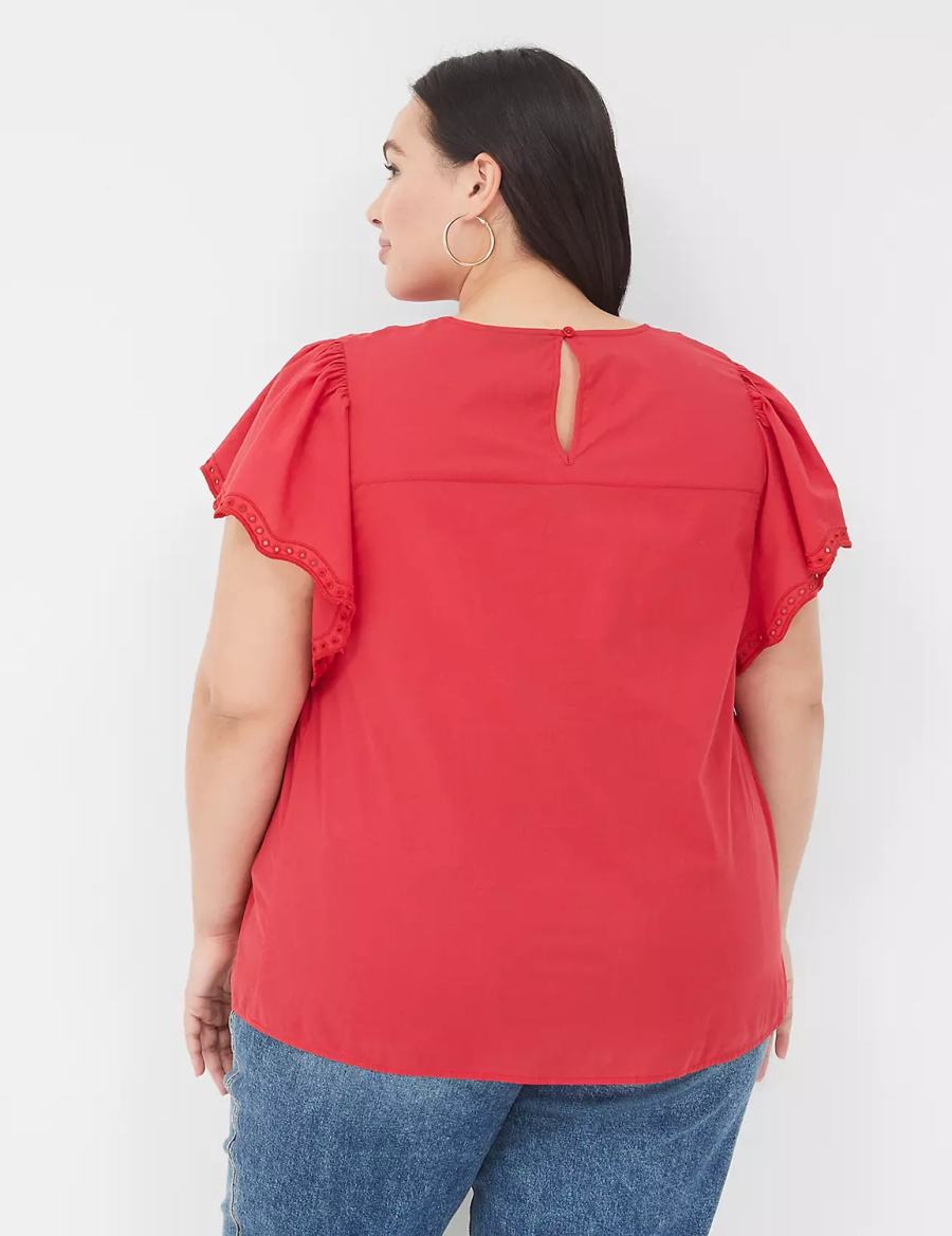 Lane Bryant Swing Eyelet-Trim Popover Women Blouse Red | MHB633UW