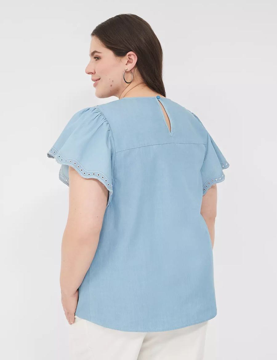 Lane Bryant Swing Eyelet-Trim Popover Women Blouse Blue | ARP6940ZV