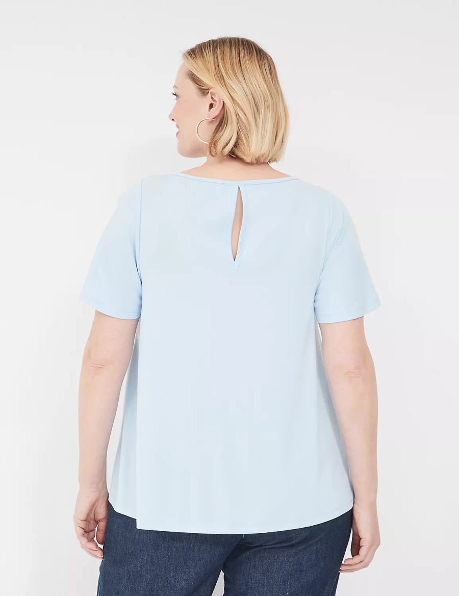 Lane Bryant Swing Flutter-Sleeve Smocked-Yoke Top Women T Shirts Blue | LBC7685PK