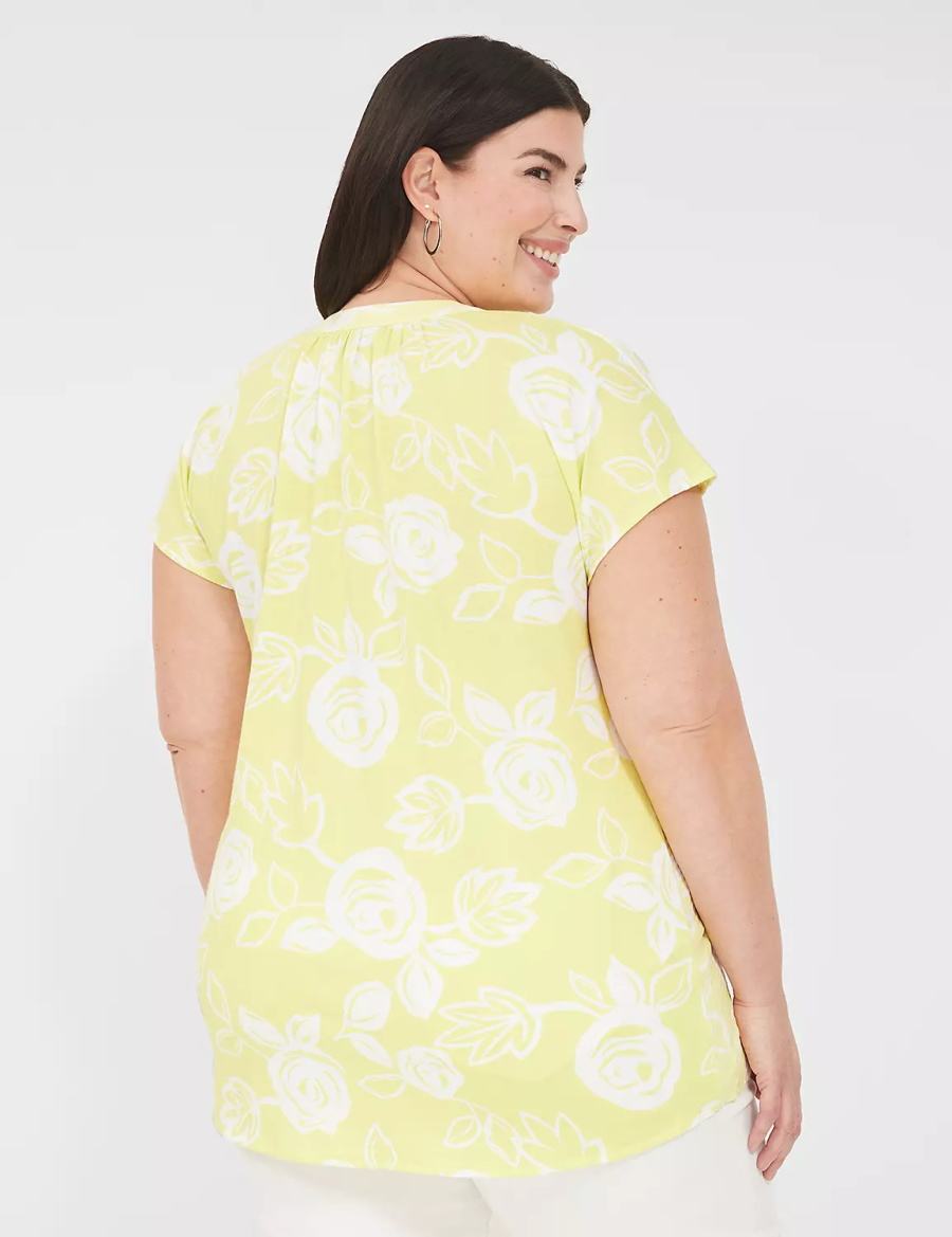 Lane Bryant Swing Notch-Neck Woven & Knit Top Women Blouse White Yellow | HIV6169AA