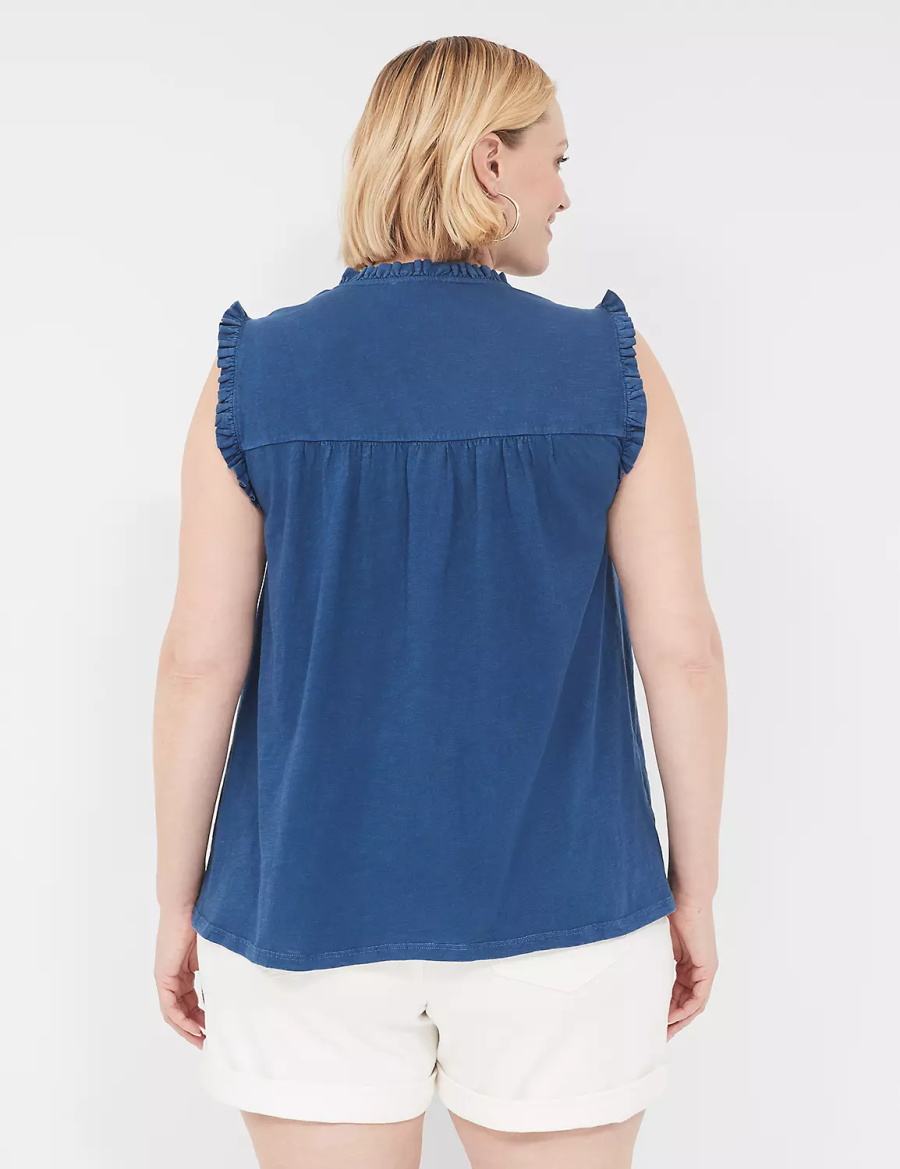 Lane Bryant Swing Ruffle Notch-Neck Women Tank Top Blue | KBT860NK