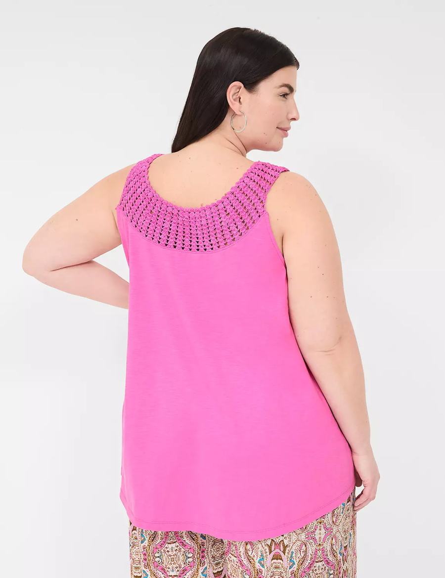 Lane Bryant Swing Sleeveless Crochet-Neck Top Women Tank Top Pink | RXJ9326IW