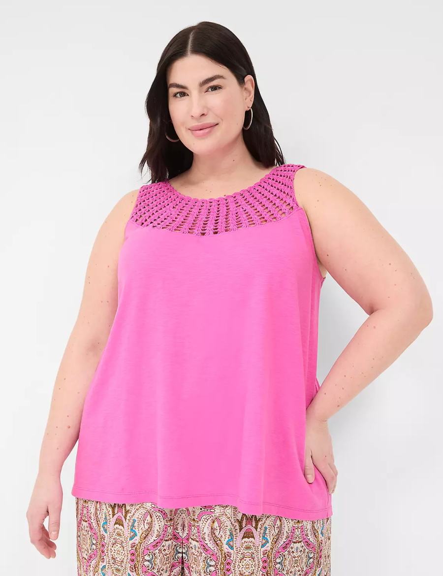 Lane Bryant Swing Sleeveless Crochet-Neck Top Women Tank Top Pink | RXJ9326IW