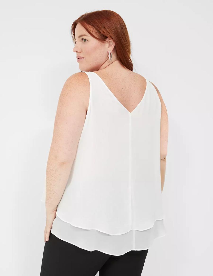 Lane Bryant Swing Sleeveless Double-Layer Shell Women Tank Top White Rose | HDP8364EV