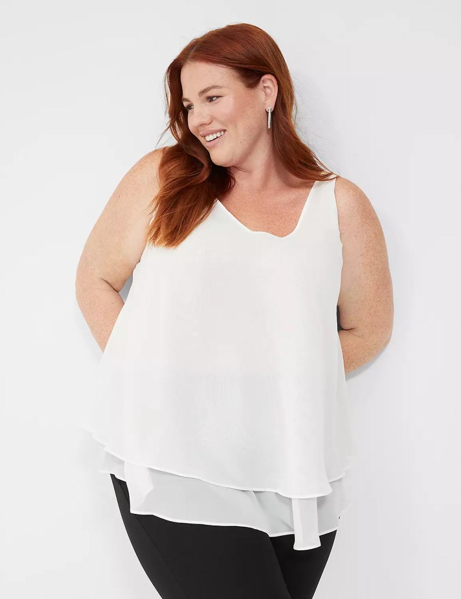 Lane Bryant Swing Sleeveless Double-Layer Shell Women Tank Top White Rose | HDP8364EV