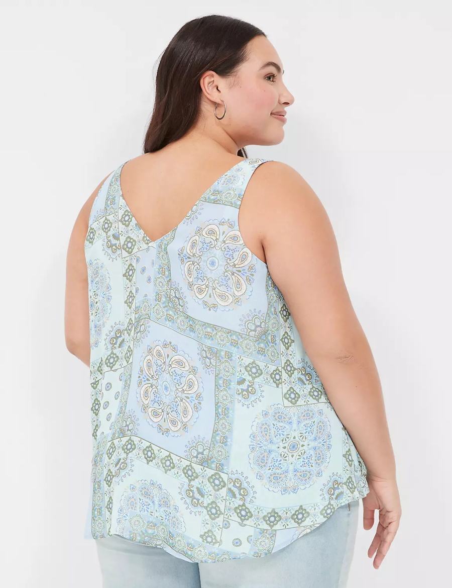 Lane Bryant Swing V-Neck Single-Layer Chiffon Women Tank Top Blue | OHO882PF