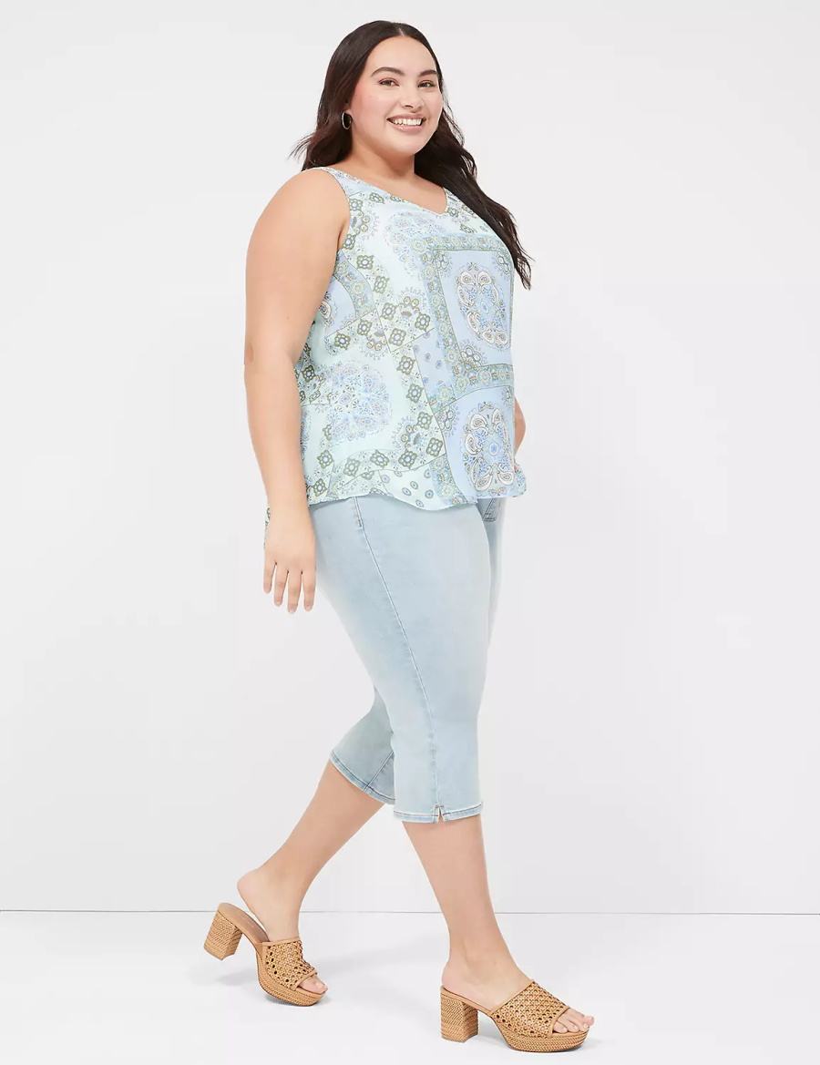 Lane Bryant Swing V-Neck Single-Layer Chiffon Women Tank Top Blue | OHO882PF