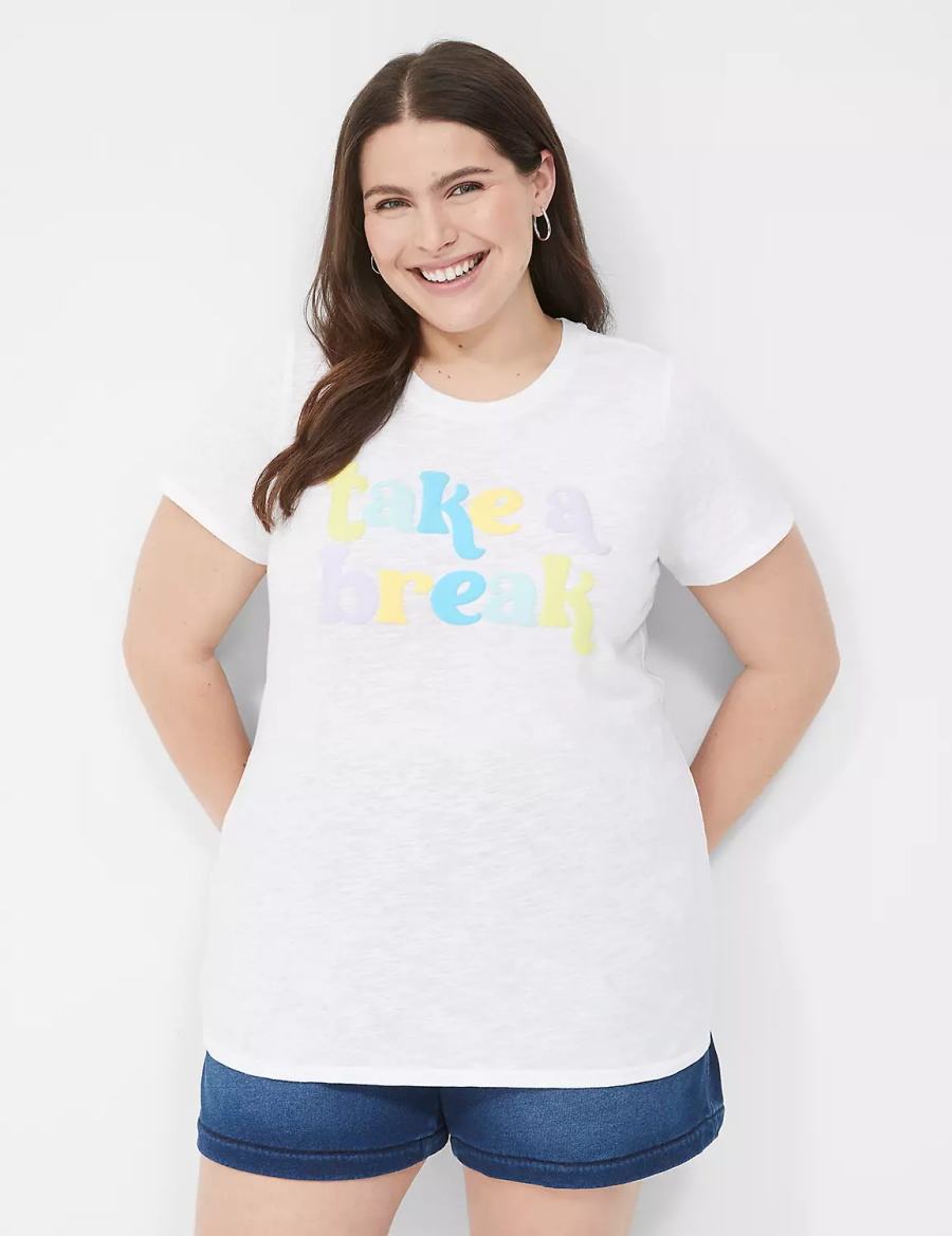 Lane Bryant Take a Break Graphic Tee Women T Shirts White | CDS3933RZ