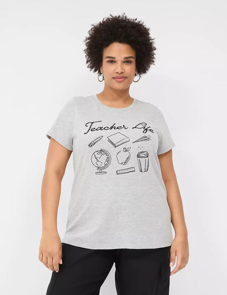 Lane Bryant Teacher Life Graphic Tee Women T Shirts Light Grey | TAW525FA