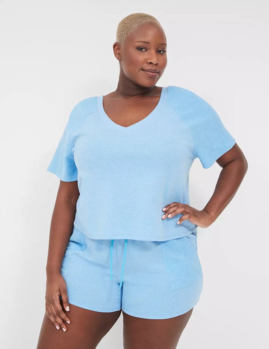 Lane Bryant Terry Fleece Boyfriend Women Shorts Blue | LZE8417IG