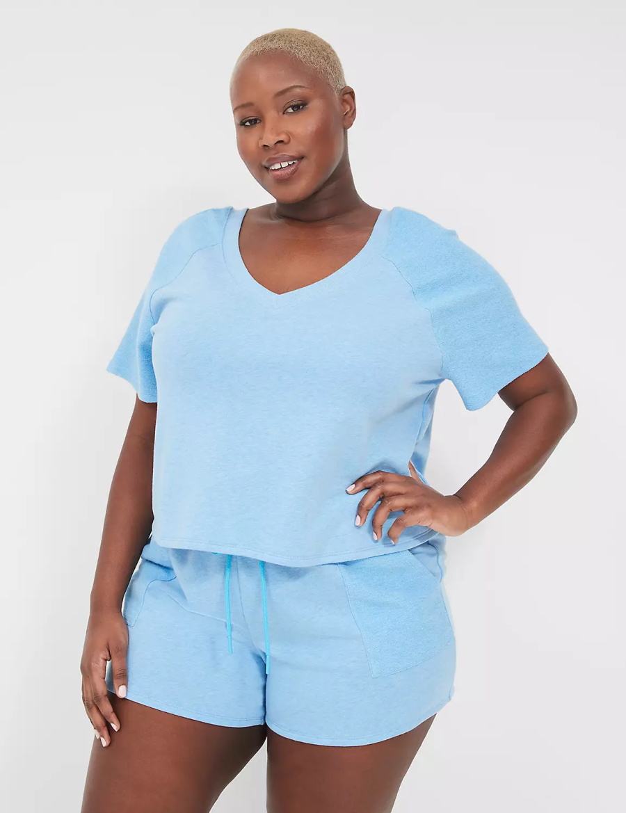 Lane Bryant Terry Fleece Tee Women T Shirts Blue | OTG382PC