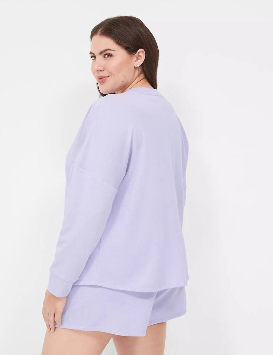 Lane Bryant Terry Fleece V-Neck Top Women T Shirts Purple | KLZ9184JJ