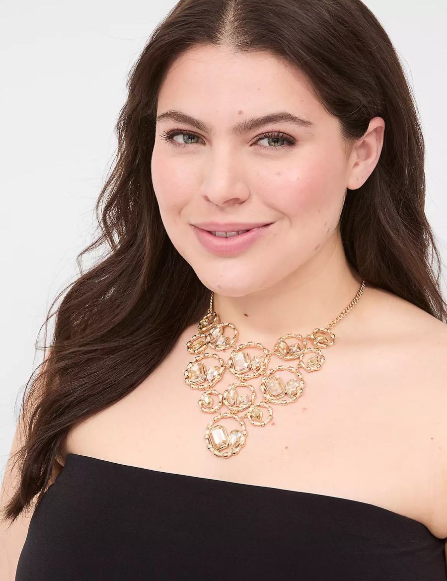 Lane Bryant Textured Imitation Stone Statement Women Necklace Gold | PIZ3912MR