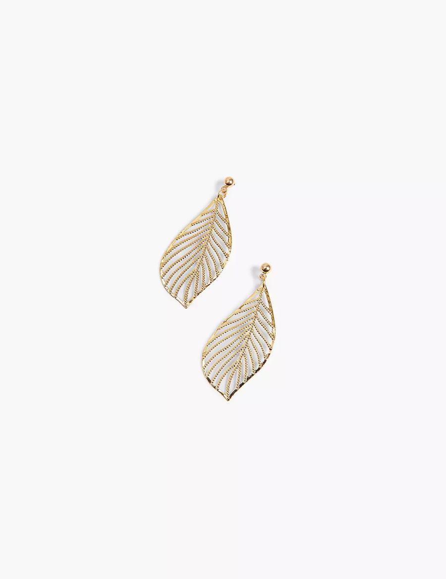 Lane Bryant Textured Metal Leaf Drop Women Earrings Gold | SJX8326LG