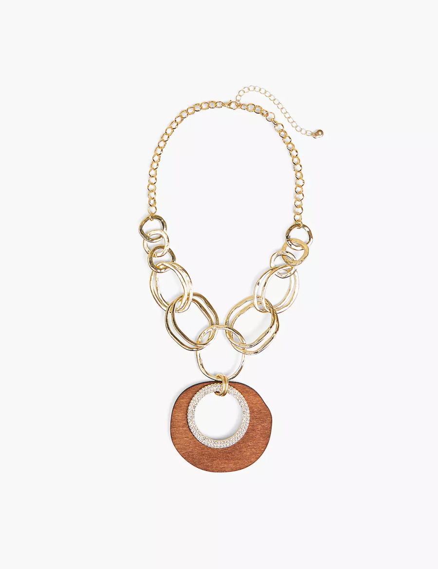 Lane Bryant Textured & Wood Multi-Circle Women Pendant Necklace Gold | VAQ5419XH