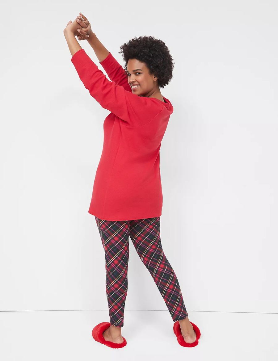 Lane Bryant Thermal Henley Tee & Legging PJ Set Women Pajamas Red Multicolor | UMW7016KQ