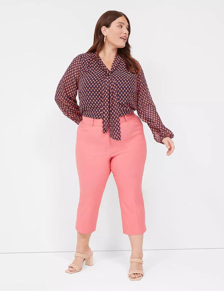 Lane Bryant Tie-Neck Popover Women Blouse Black Red | UBN6881SE