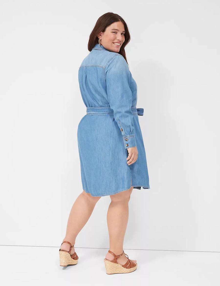 Lane Bryant Tie-Waist Denim Women Shirt Dress Blue | AYB1868PJ