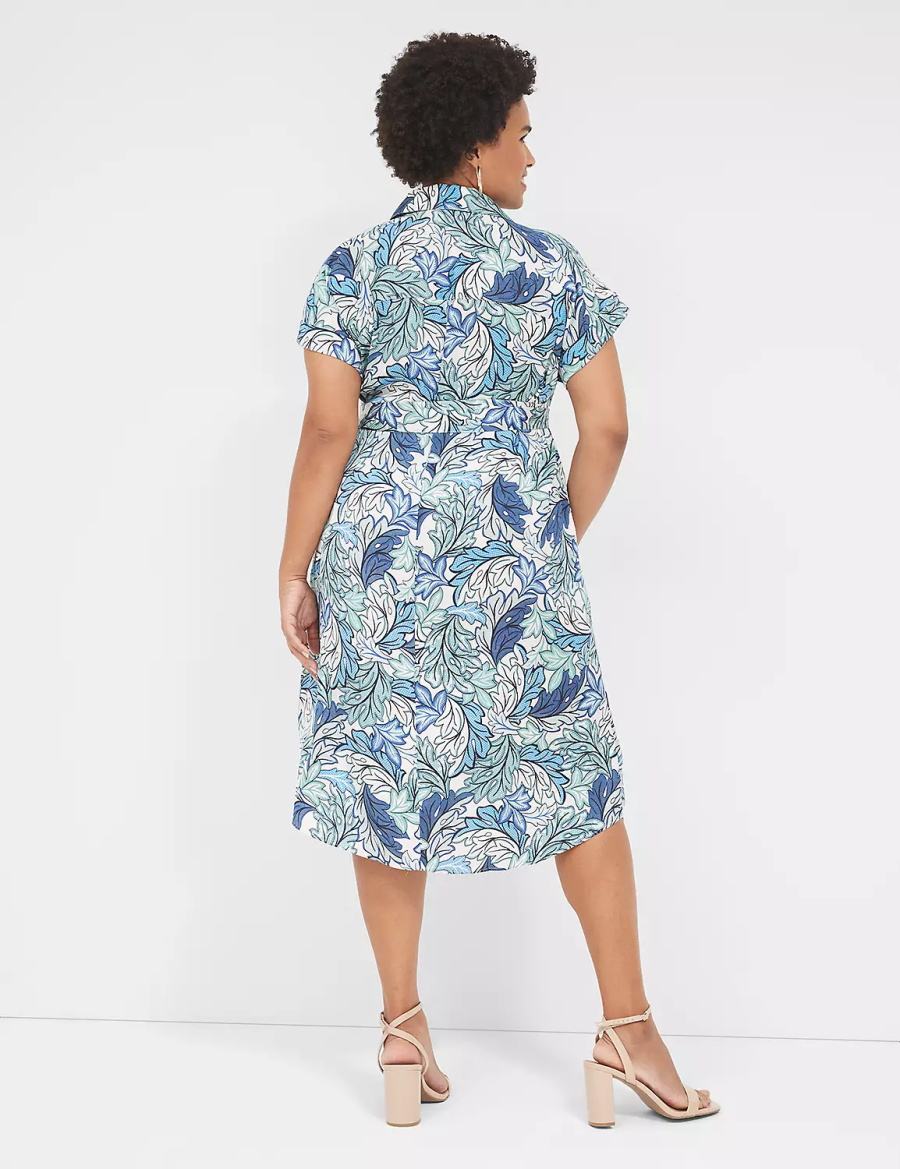 Lane Bryant Tie-Waist Midi Women Shirt Dress Blue Multicolor | WJC4750FU