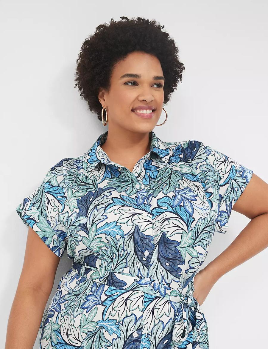 Lane Bryant Tie-Waist Midi Women Shirt Dress Blue Multicolor | WJC4750FU