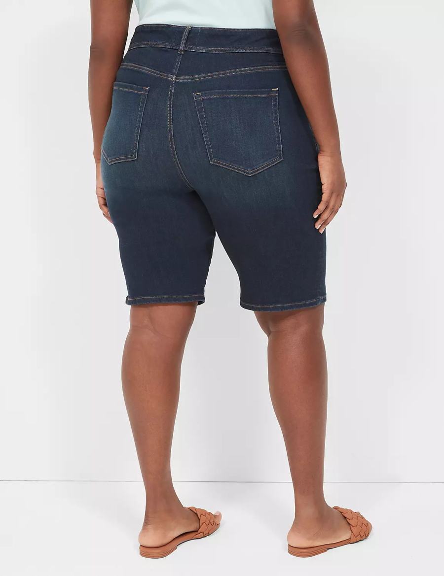 Lane Bryant Tighter Tummy Fit High-Rise Bermuda Jean Women Shorts Dark Blue | YJU7344ZY