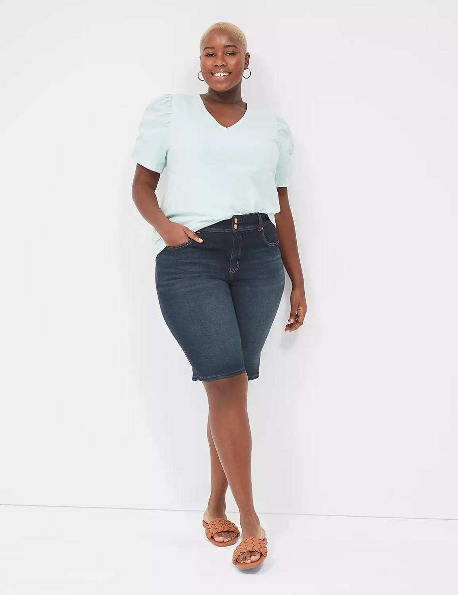 Lane Bryant Tighter Tummy Fit High-Rise Bermuda Jean Women Shorts Dark Blue | YJU7344ZY