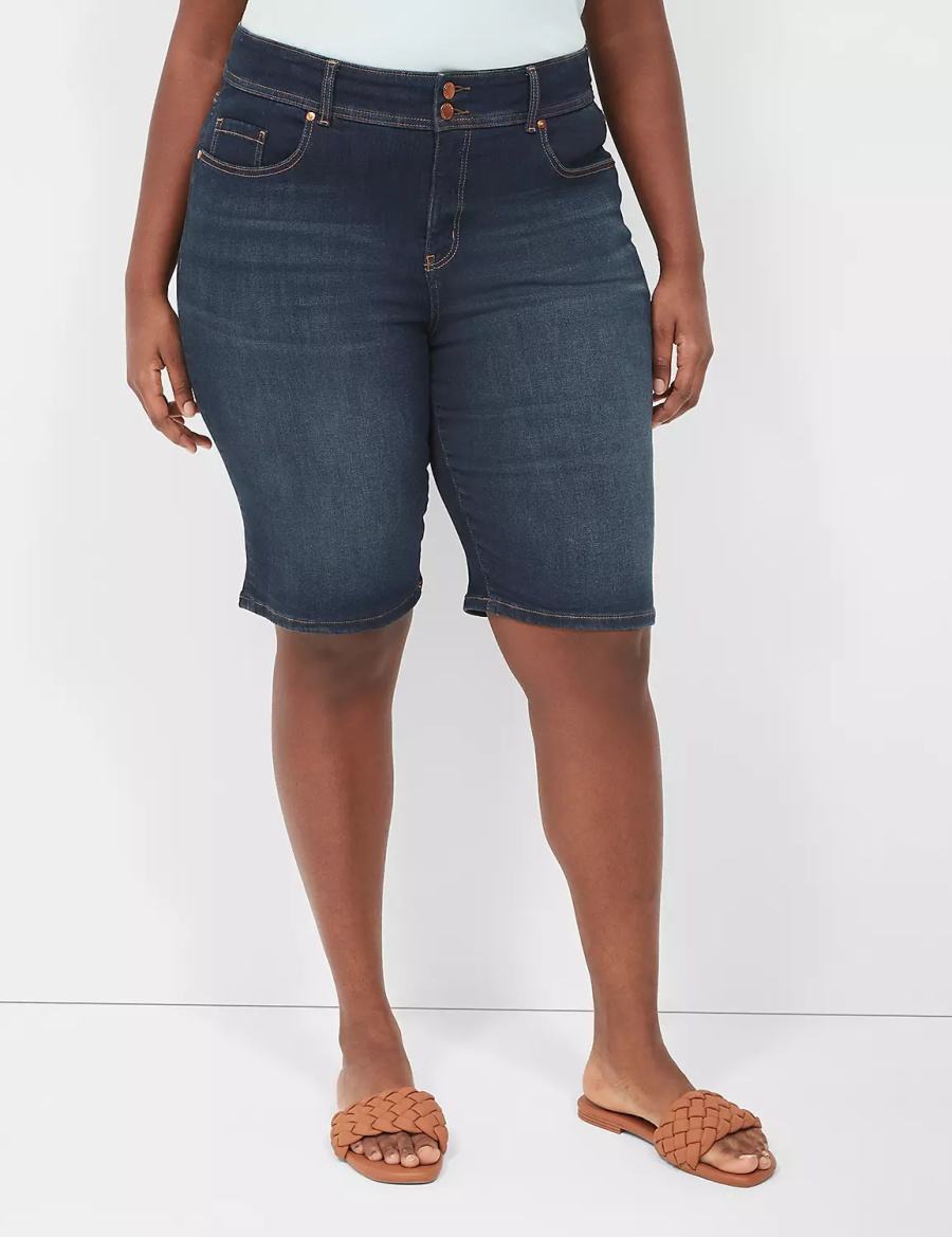 Lane Bryant Tighter Tummy Fit High-Rise Bermuda Jean Women Shorts Dark Blue | YJU7344ZY