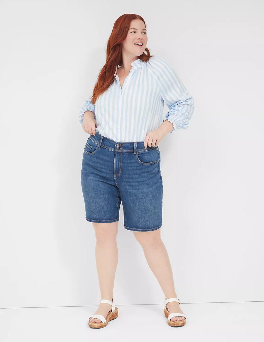 Lane Bryant Tighter Tummy Fit High-Rise Bermuda Jean Women Shorts Blue | XLY9950XO