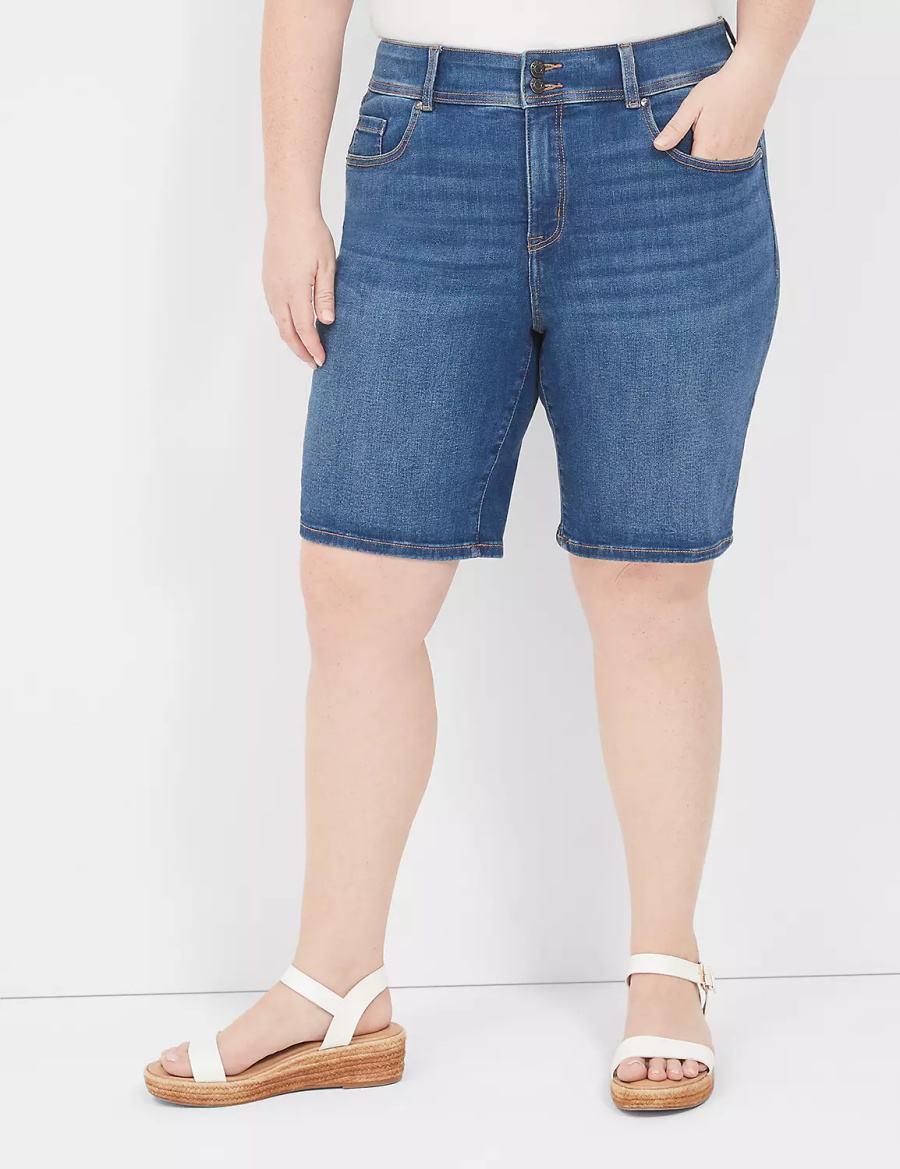 Lane Bryant Tighter Tummy Fit High-Rise Bermuda Jean Women Shorts Blue | XLY9950XO