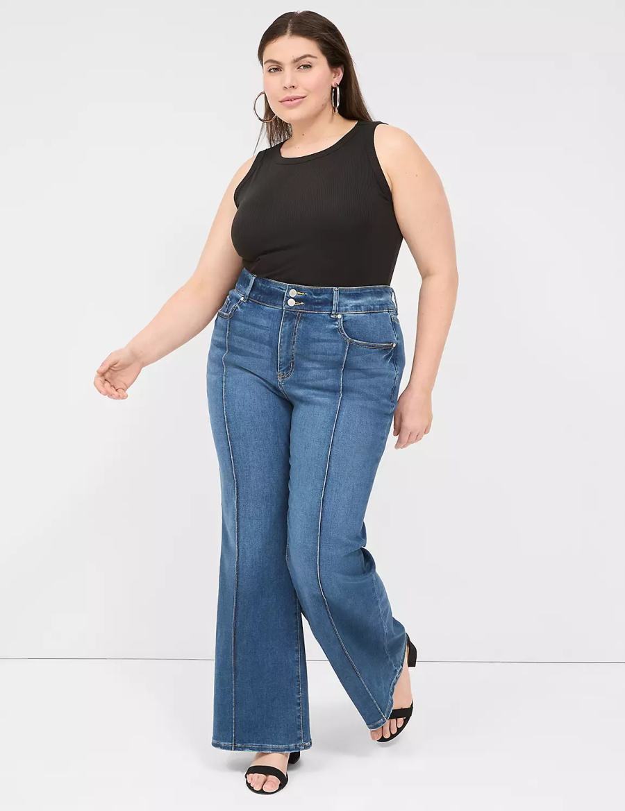 Lane Bryant Tighter Tummy Fit High-Rise Flare Women Jeans Blue | LQF315OJ