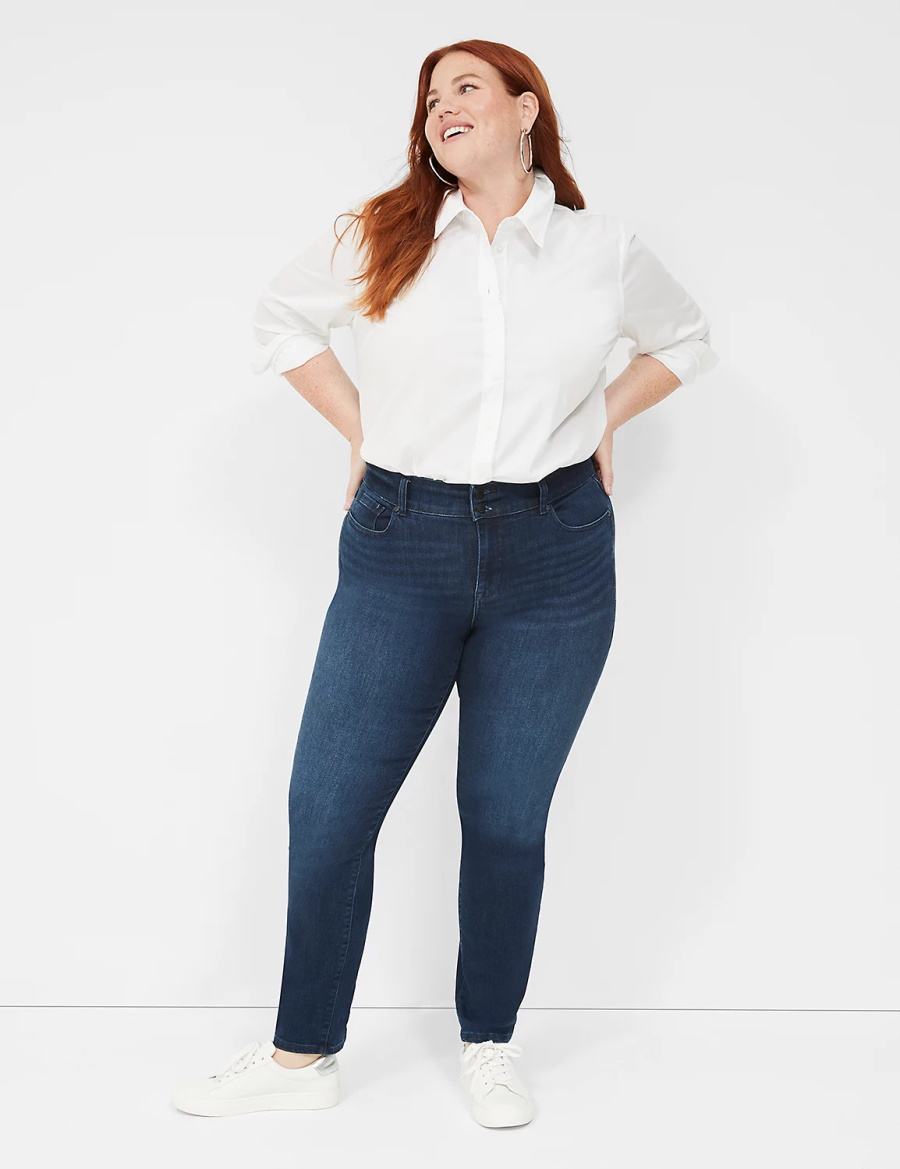 Lane Bryant Tighter Tummy Fit High-Rise Straight Women Jeans Dark Blue | GHG5569II