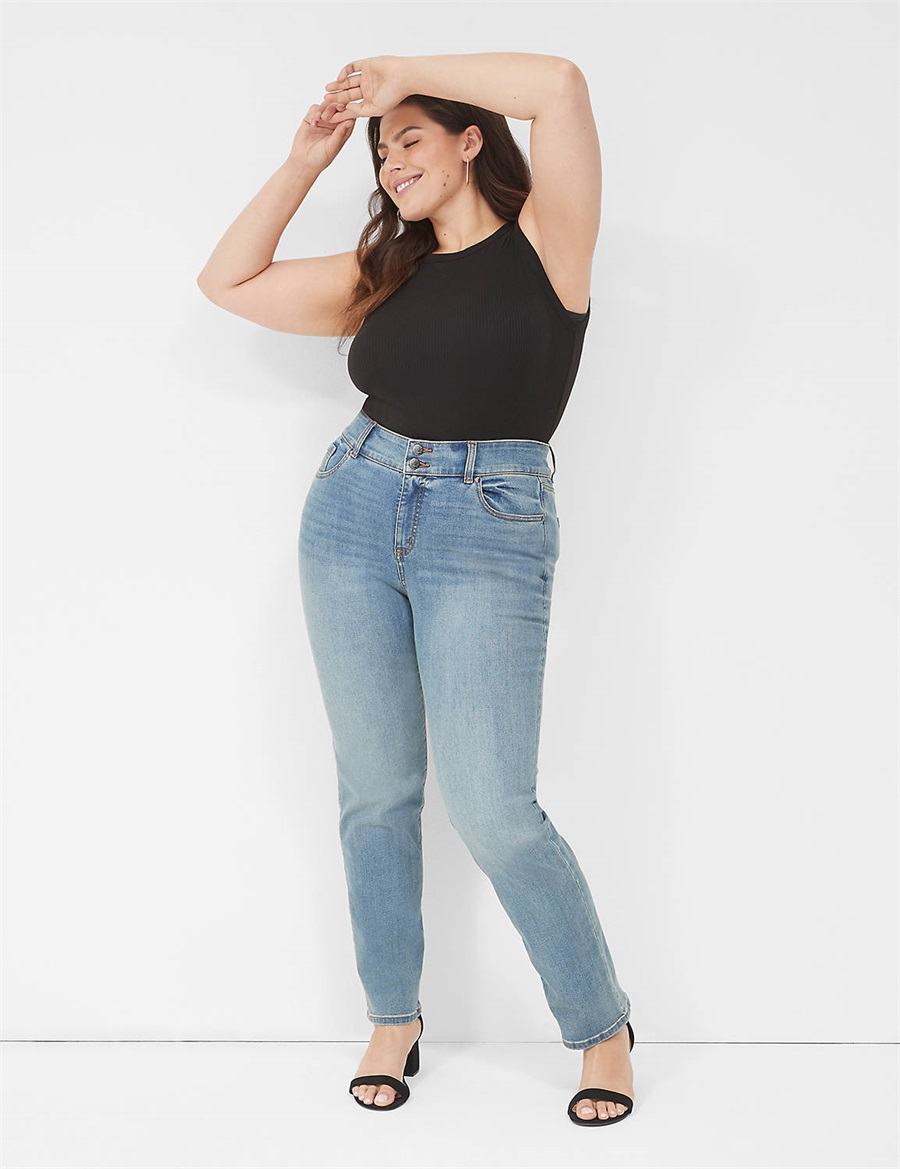 Lane Bryant Tighter Tummy High-Rise Straight Women Jeans Blue | VRX171LO