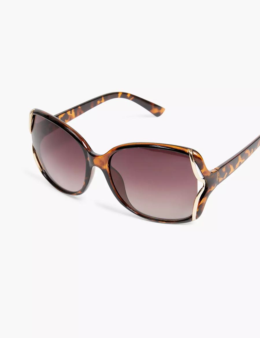 Lane Bryant Tortoiseshell Print & Goldtone Side-Detail Rounded Square Women Sunglasses Yellow | DFD3512OS