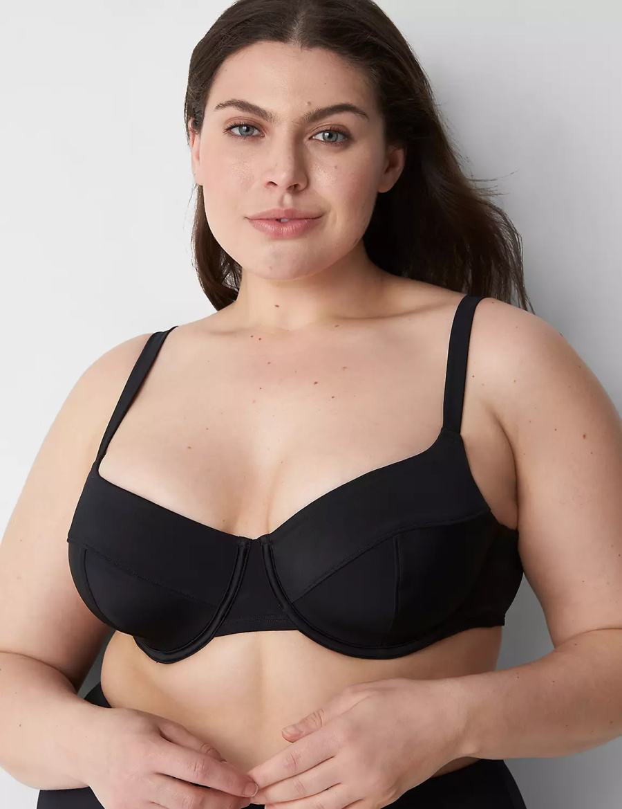 Lane Bryant Underwire Balconette Swim Women Bikini Top Black | QDI7637OS