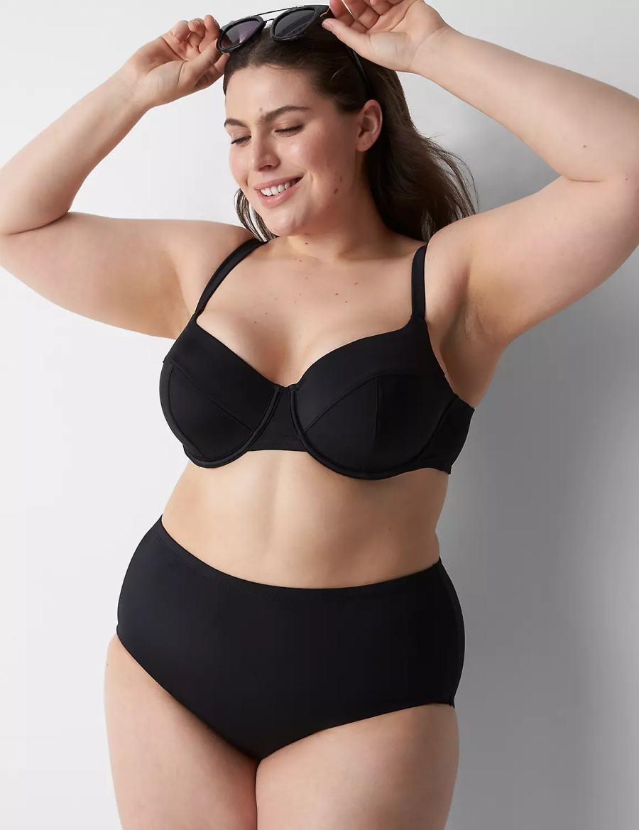 Lane Bryant Underwire Balconette Swim Women Bikini Top Black | QDI7637OS