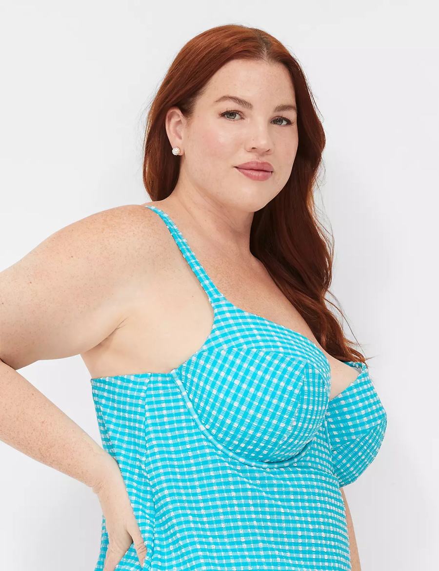 Lane Bryant Underwire Balconette Tankini Women Bikini Top Blue White | XET10052BY