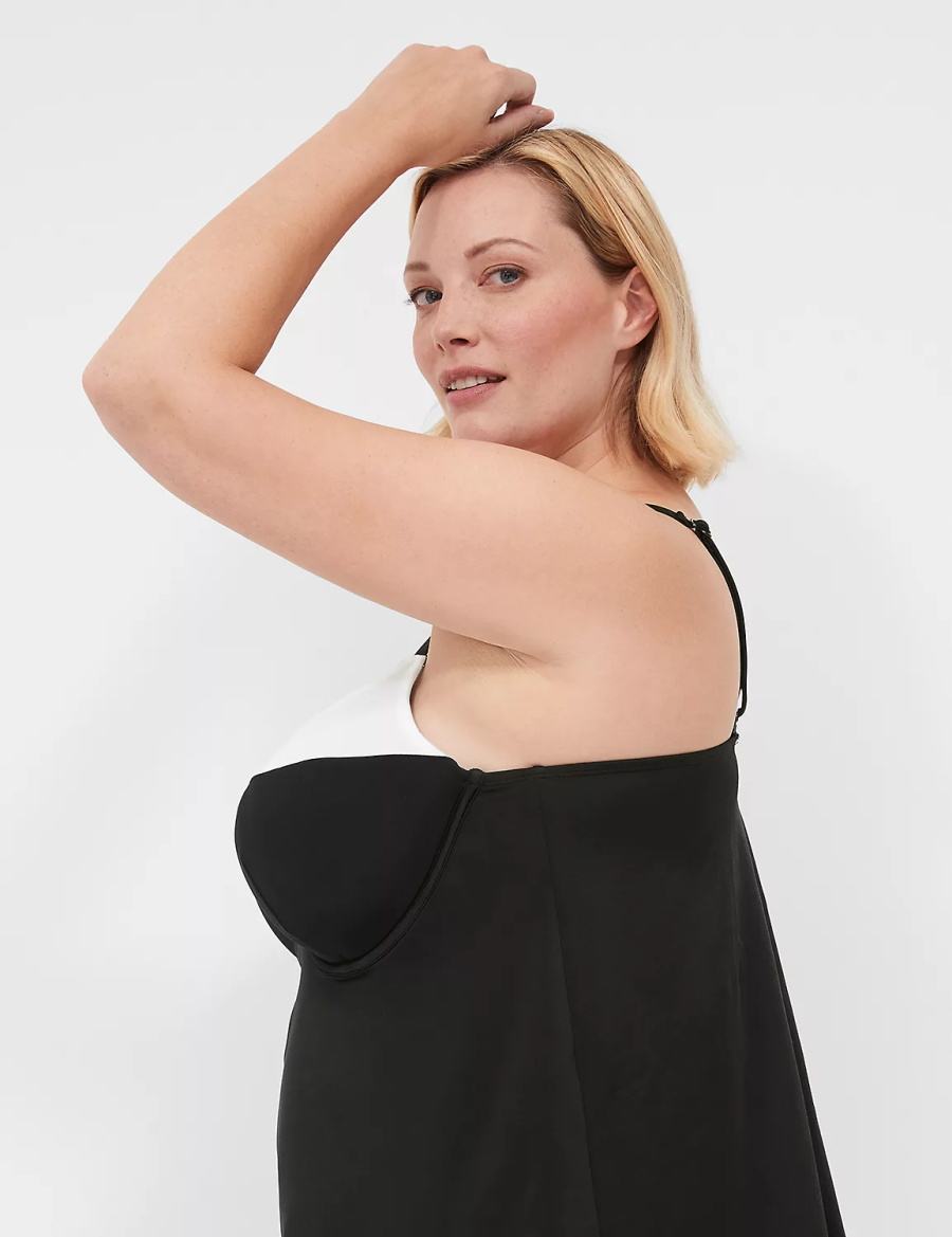 Lane Bryant Underwire Balconette Tankini Women Bikini Top Black | MVH837AD