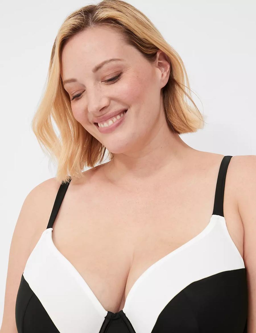 Lane Bryant Underwire Balconette Tankini Women Bikini Top Black | MVH837AD