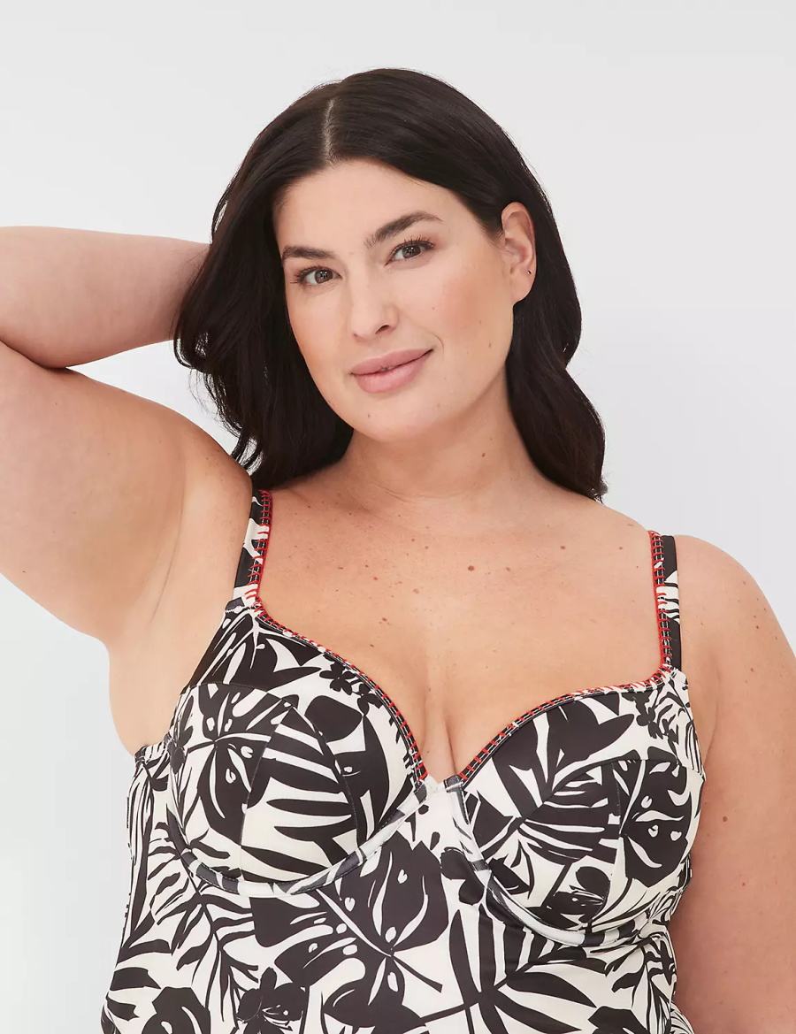 Lane Bryant Underwire Balconette Tankini Women Bikini Top White Black | RJM2193YN