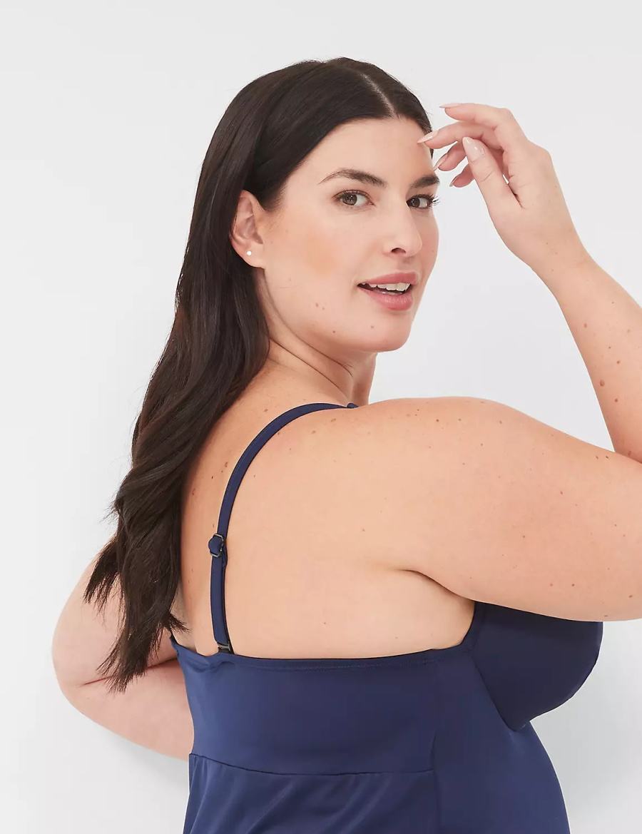 Lane Bryant Underwire Knot-Front Tankini Women Bikini Top Blue | LHG9740WW